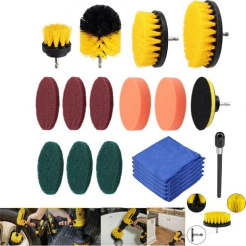 19pcs Drill Brush Attachment Set Power Scrubber Kit Car Scrubbing Cleaning Kit Car Cleaning Brush
