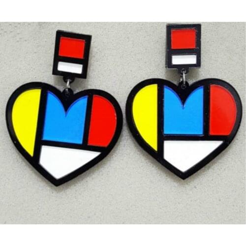 New Club Square Large Big Heart Earring Multi Dangle Drop Acrylic Plaid Earrings for Women Pendientes Mujer Moda Dropshipping