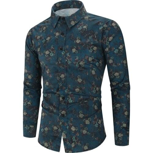 New Fashion Mens Long Sleeve Print Shirts Male Loose Sexy Summer Casual Turn Down Neck Blouse Tops Plus Size M-3XL