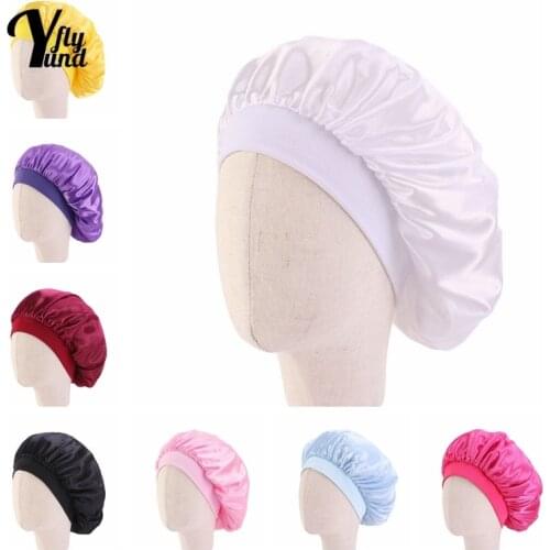 Yundfly Solid Color Elastic Hair Care Caps for Infant Fashion Wide Side Childrens Sleeping Hat Baby Headwear Birthday Gifts