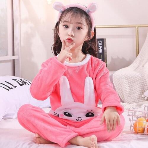 Autumn Kids Girl Pajamas Long Sleeve Cartoon Flannel Childrens Sleepwear Winter Warm Clothes Set Homewear Pyjamas Boy Nightwear