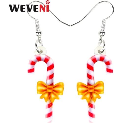 WEVENI Statement Acrylic Christmas Sweet Candy Cane Earrings Drop Dangle Cute Ornaments Jewelry For Women Girls Teen Gift Charms