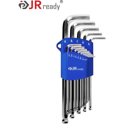 JRready 13PCS AW-I1310 Industrial Inch Hexagon Spanners Hex Key 0.05-3/8 S2 Alloy Steel Allen Wrench Repair Hand Tool Set