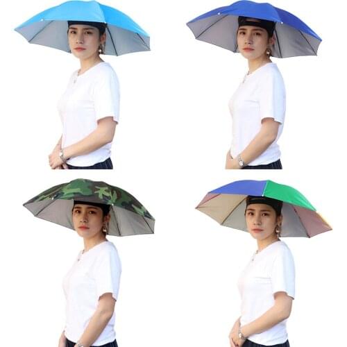 Outdoor Foldable Head Umbrella Hat Anti-Rain Anti-UV Fishing Caps Portable Travel Hiking Beach Fishing Umbrellas Hat Rain Gear