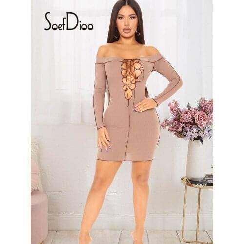 Soefdioo Ribbed Strapless Bandage Full Sleeve Mini Dress Summer Sexy Bodycon Clubwear High Street Style Women Clothing 2021