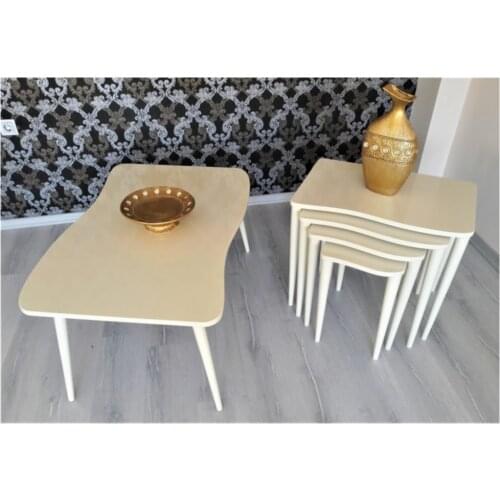 Modern Canisa Swan Series ''4'lü Zigon Coffee table and Medium Coffee table Pad Fully Cream Color coffe table