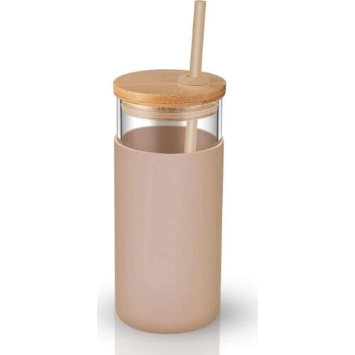 500ml Glass Tumbler Glass Water Bottle Straw Silicone Protective Sleeve Cute Water Cup Bamboo Lid BPA Free Heat-resistant Glass
