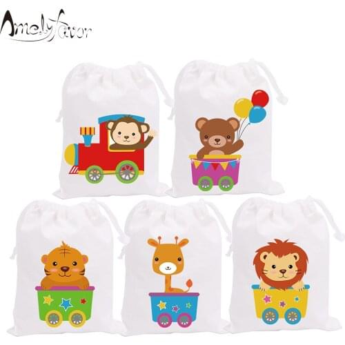 Safari Animals Theme Party Favor Bags Candy Bags Safari Animal Birthday Gift Bags Baby Shower Party Container Supplies 5PCS