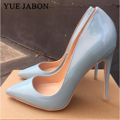 8/10/12CM Thin Heels Women High Heel Shoe Blue Patent Leather Ladies Pump Shoes Woman Shallow Wedding High Heels Womens Pumps