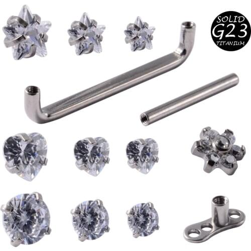 1PC G23 Titanium Christina Vertical Hood Piercings CZ Gem Dermal Anchor Crystal Flower Straight Barbell Jewelry Piercing 1.6mm
