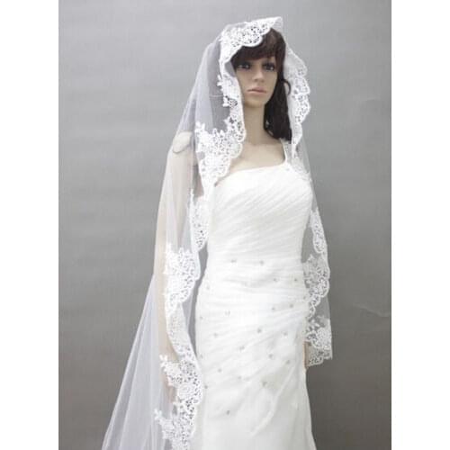 Vintage Lace Bridal Veil 1 Tier White Elegant Church vail ivory Wedding Dress Veils High Quality custom 1.2m 1.5m 2m 3m 3.5m 5m
