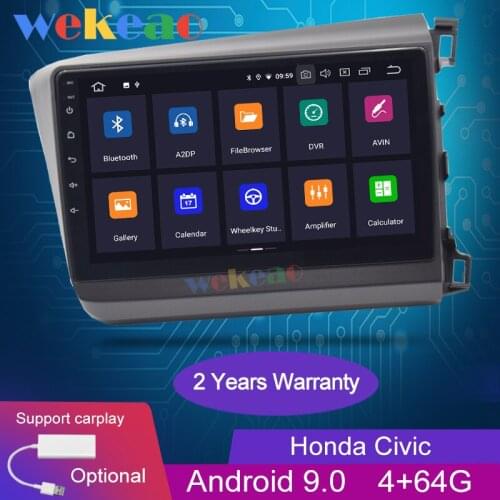 Wekeao Touch Screen 9'' 1 Din Android 9.0 Car Radio For Honda Civic Car Dvd Multimedia Player Auto GPS Navigation WIFI 2012-2015