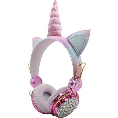 Funny Kids Headset Colorful Diamond Unicorn Girl Wired Headphones Music Stereo Phone Earphones Children Christmas Brithday Gifts
