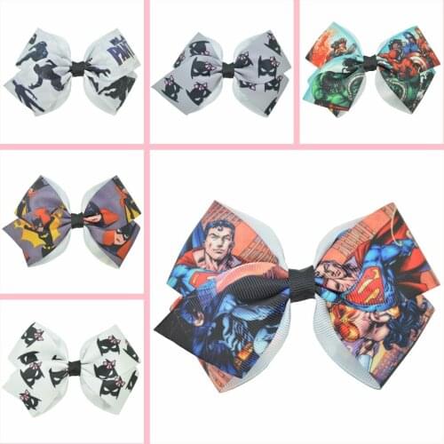 SUPWRF 1 PCS 4.5'' Hero girls Cute bow Printed ribbon Bows Clips Girls hair Boutique Headware Kids Hair Accessories T0929