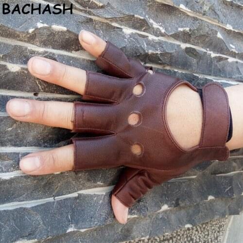 BACHASH 100% Goat Leather Drop Shipping 2018 Fashion Half Finger Driving Women Gloves 1 Pcs Leather Gloves For Women Brow Solid