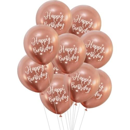 10pcs 12inch Happy Birthday Printed Chrome Metallic Latex Balloons Rose Gold Metal Balloons Birthday Party Wedding Decor Globos