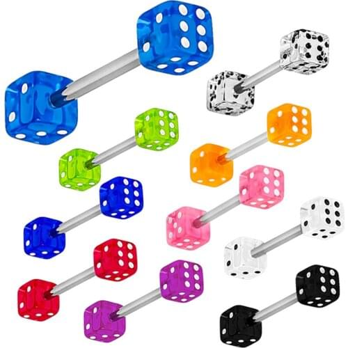 10PCS 14G Acrylic Dice Tongue Piercing Ring Barbell Stud Nipple Ring Ear Cartilage Tragus Bar Stainless Steel Women Body Jewelry