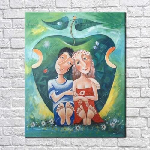 100%Handmade Apple Couple Lover Modern India Style Painting Wall Oil Painting Canvas Painting Home Office Living Room Decoration