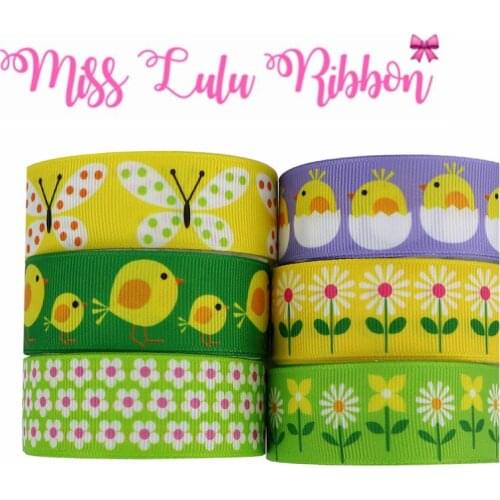 16mm-75mm Spring Series Butterfly Flower Printed Grosgrain/Foe Ribbon DIY Hair Bowknots Gifts Packing 50yards/roll