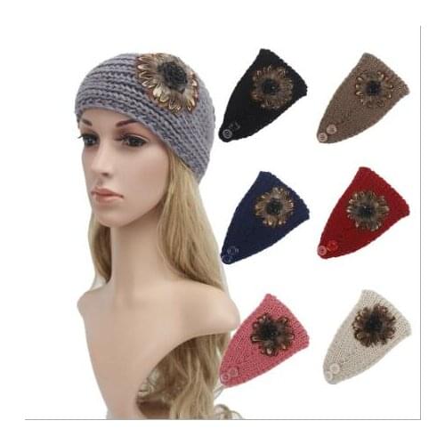 20pcs New Women Bohemia Grey Knitting Headband Handmade Keep Warm Flowers Hairband Headband Christmas Gift