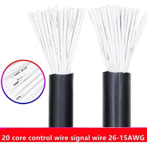 20 Core Multi-core control cable RVV 0.12/0.2/0.3/0.5/0.75/1MM Copper Wire Conductor Electric Cable Black soft sheathed wire