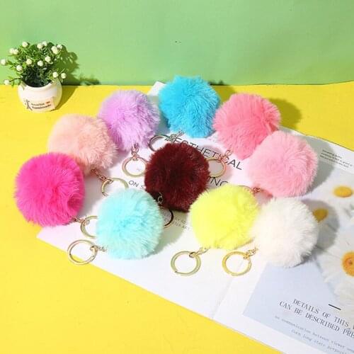 8CM Cute Fake Rabbit Fur Soft Ball Pompom Keychain for Women Bag Cars Pom Pom Fluffy Key Chains Keyring Pendant Charm