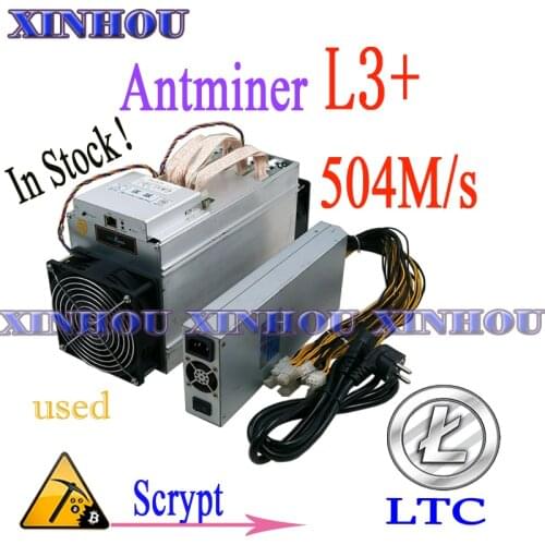 Used Asic miner ANTMINER L3+ LTC 504M 800W scrypt Mining LTC Wall power consumption Better Than antminer s9 T9 DR3 whatsminer m3