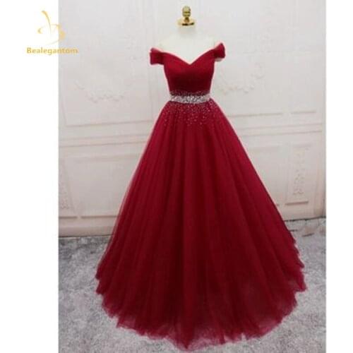 Bealegantom Stock Tulle V-Neck Evening Dresses 2021 With Sequin Long Lace-up Celebrity Formal Prom Party Gown For Women QA1620