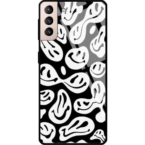 White trippy smiley face Tempered Glass Case For Samsung Galaxy S21 Ultra Note 20 S8 S9 S10 Note 10 Plus S20 FE