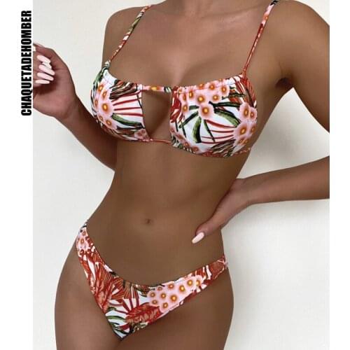 Bikini 2021 Sexy Bandage Print Swimwear Women Summer Pure Color Biquini Swimsuit Female Bathing Suit Brazilian Thong Bikinis Set