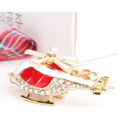Mini Red Plane Helicopter Charm Pendant Lovely Crystal Purse Bag Car Keyring Key Chain Jewelry friend Creative Gift