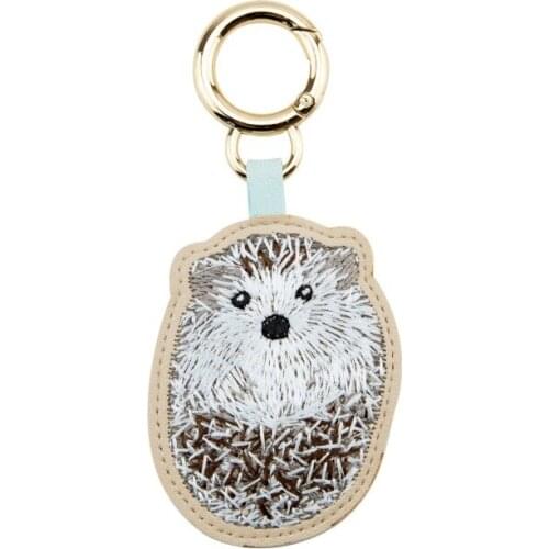 Handmade PU Leather Hedgehog Animal Dog Pet Embroidery Bag Keychain Creative Keyring For Women Trinket Pendant Keychains D864