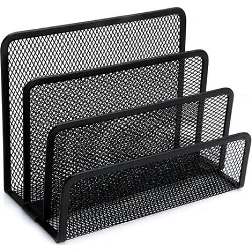 Black Metal Bookends Mesh Letter Sorter Mail Business Document Tray Desk Office File Organiser Bookends Book Stand Holder