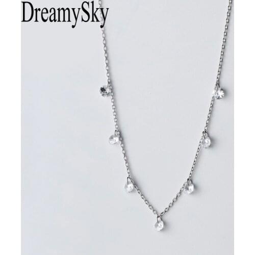 DreamySky 100% Real Pure Silver Color Tassel Cubic Zirconia Beads Necklaces For Women Wedding Statement Choker Necklaces