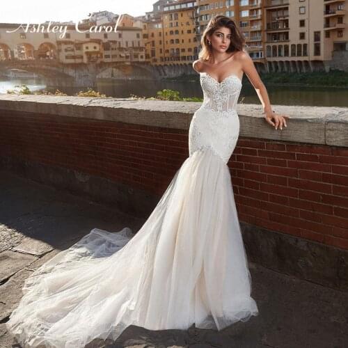 Ashley Carol Lace Mermaid Wedding Dress 2021 Romantic Sweetheart Bridal Gown Sleeveless Appliques Backless Bride Dresses