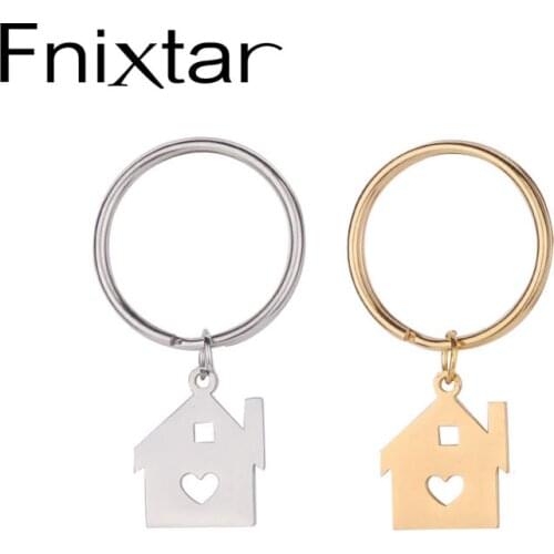 Fnixtar Heart House Charm Keychain Mirror Polish Stainless Steel Love Home Keyring For Famliy Jewelry Gift 10piece/lot