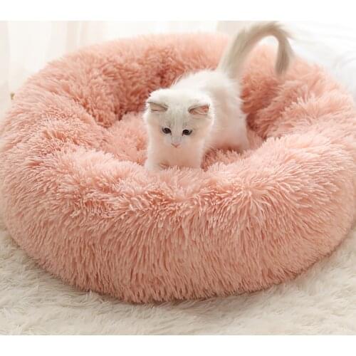 Pet Dog Bed Warm Fleece Round Dog Kennel House Long Plush Winter Pets Dog Beds For Medium Large Dogs Cats Soft Sofa Cushion Mats