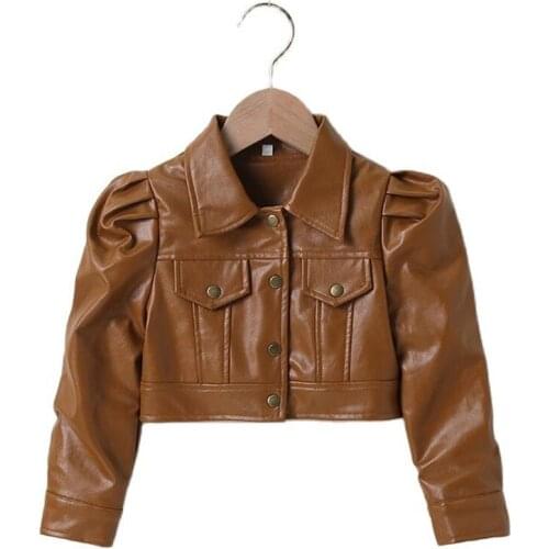 Baby Girls Cool Coats 2021 New Fashion Spring Autumn Girl Short Jacket PU Leather Jackets Children Overwear Kids Clothes