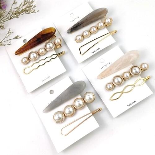 Hot! 3pcs/set Pearl Button Beads Fashion Woman Girl Hair Clips Hairband Bobby Pins Barrette Hairpin Headdress Beauty Accessory