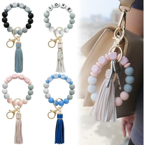 LOVE Bracelets Silicone Beads Bracelet Key Chain Bracelet Key Ring Letter Durable and Portable ALI88