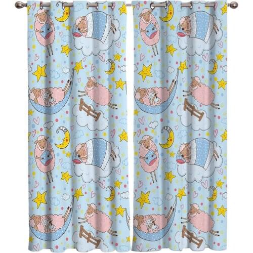 Cute Cartoon Sheep Home Decor Window Curtains Bedroom Kitchen Curtain Panel Curtains for Living Room