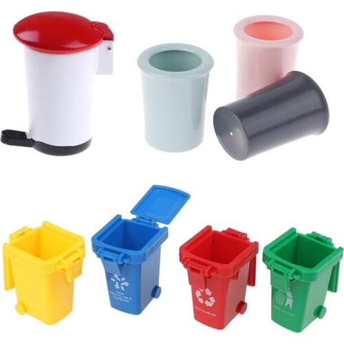 Cute 1:12 Dollhouse Mini Trash Can Toy Garbage Truck Cans Curbside Vehicle Bin Toys Kid Simulation Furniture Toy Gifts