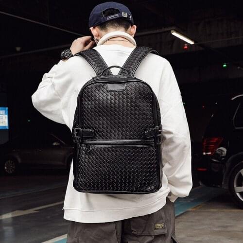 Fashion Brand Designer Handmade Woven Leather Mens Backpack
