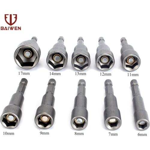 5Pcs 6-17mm Hex Socket Sleeve 1/4" Nozzles Drill Bits For Electric Screwdriver Strong Magnetic Nut