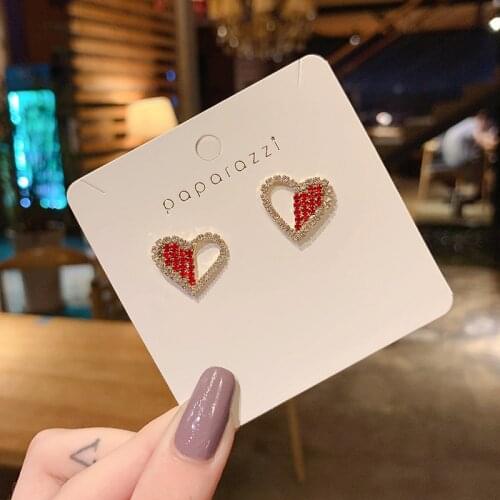 Origin Summer Sweet Charming Love Heart Dangle Earring for Women Shining Rhinestone Hollow Out Metallic Earring Jewellery