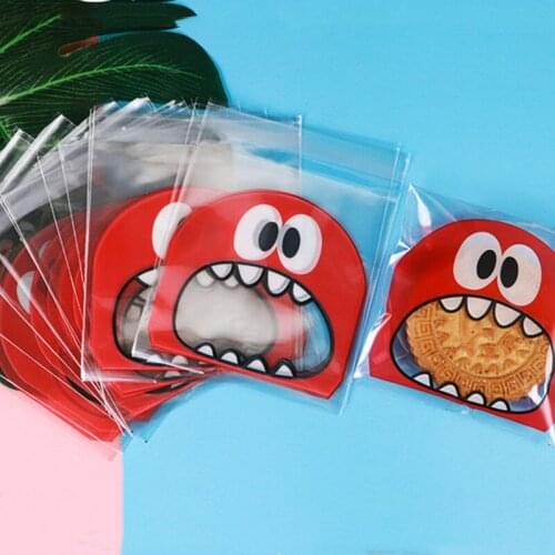 7X7CM Cute Big Teech Mouth Monster Plastic Bag Wedding Birthday Cookie Candy Gift Packaging Bags OPP Self Adhesive Party Favors