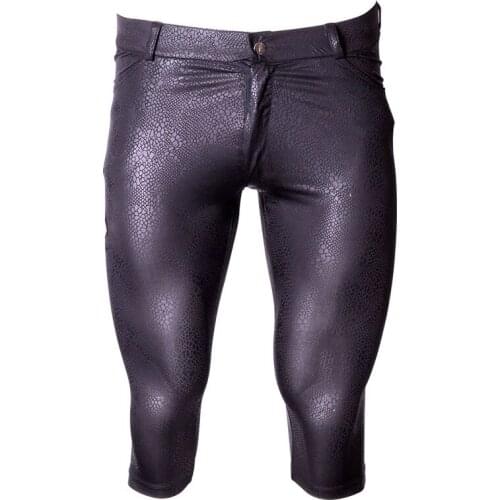 Sexy Men Snake Shiny Capri Thin High Elasticity Pirate Shorts Half Tight pants U Convex Pouch Leggings Dance Gay Wear Plus Size