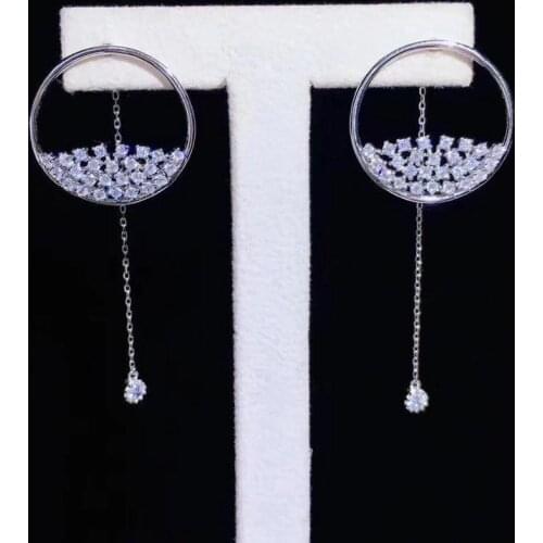 925 sterling silver with cubic zircon drop earring long tassels circle fine women jewelry fashion free shipping elegant