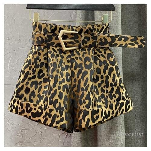 High Waist Casual Leopard Print Shorts Womens Clothing 2021 Spring New Wide-Leg Fashion Suit Bootcut Short Trousers