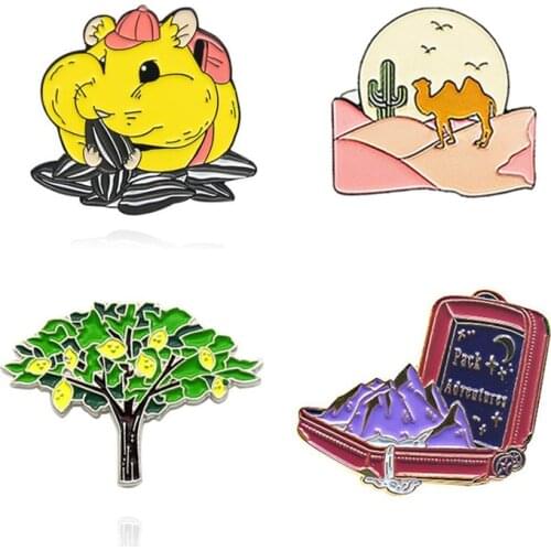 Cute Chipmunk And Camel Enamel Badges Tree Lapel Pins Women Anime Brooches On Backpack Gothic Hijab Pins Mini Badges Brooch